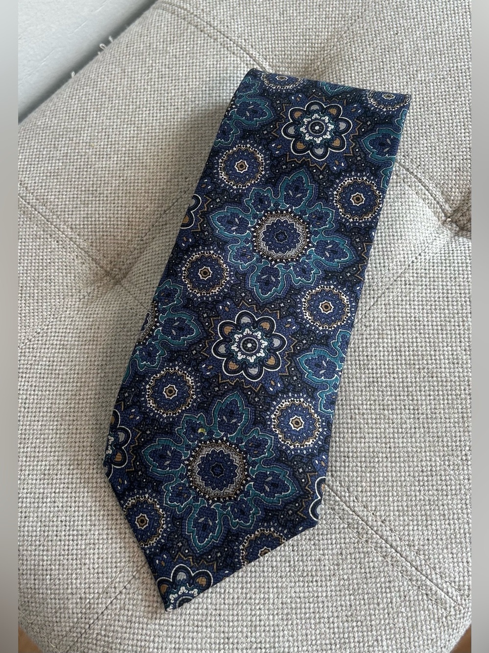 Christian Dior Monsieur Silk Tie Floral Medallion Teal Blue Canada Vintage